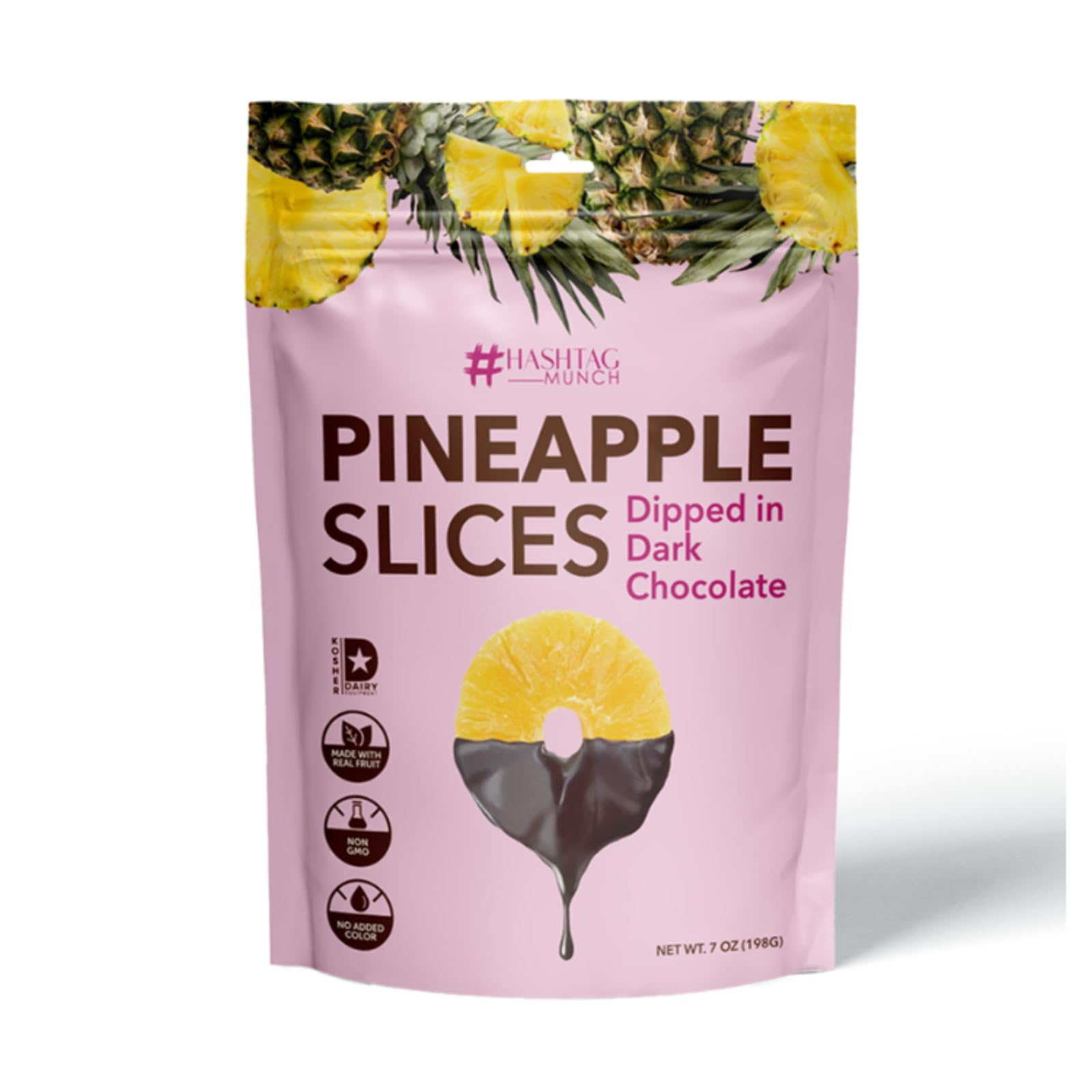 Life Plus Style Gourmet Hashtag Munch Pineapple Slices Dipped in Dark Chocolate, 7oz