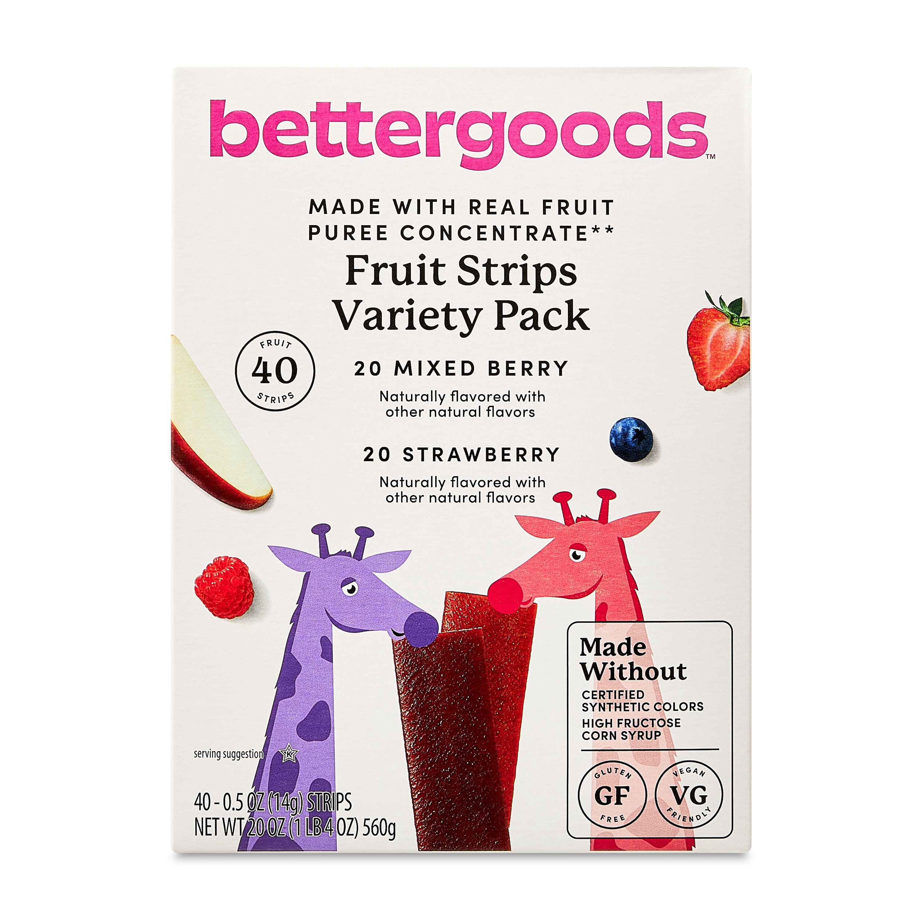 bettergoods Fruit Strips Variety Pack, Mixed Berry & Strawberry, 20 oz, 40 Count